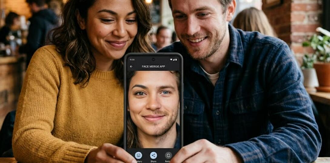 The image resulting from merging two faces into one