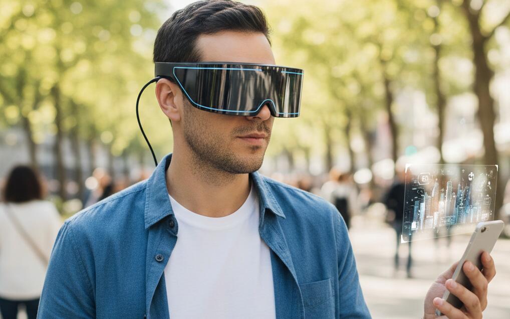 A man wear AR glasses