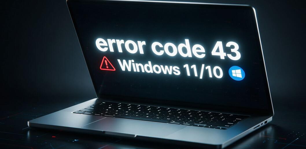 A Windows laptop shows error code 43
