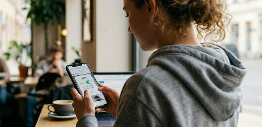 A person uses VPN on the smartphone