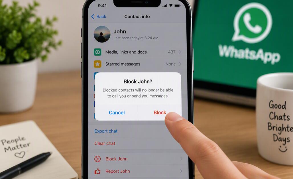 WhatsApp blocking interface on the phone