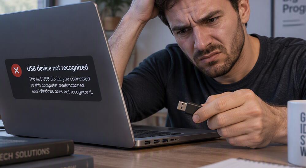 A man checks the USB port on a laptop