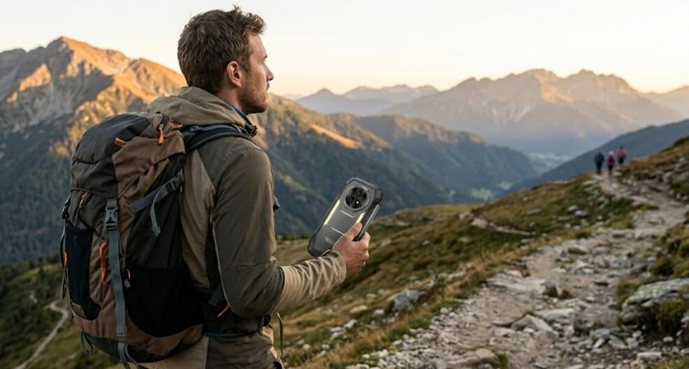 A man takes the Blackview XPLORE 2 Satellite rugged phone