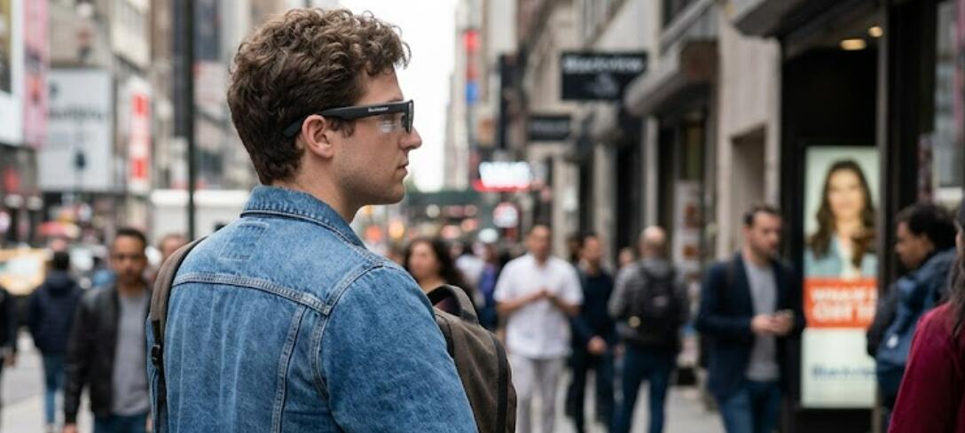 A man wear the Blackview BV100 AI smart glasses