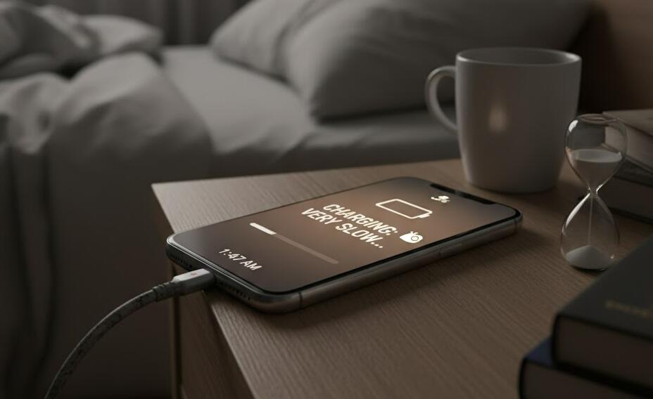 A phone charges very slowly