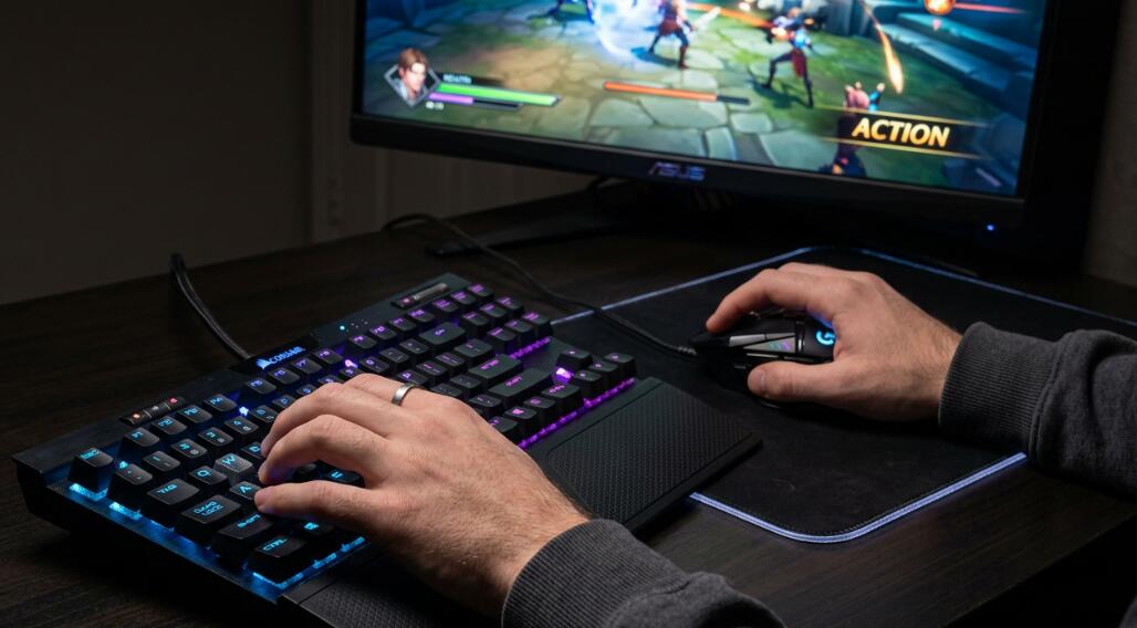 A boy plays games on a PC