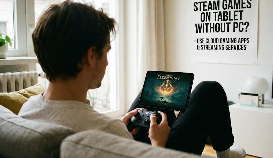 A boy play game on tablet