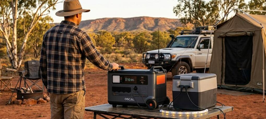 Australian people go camping with power station