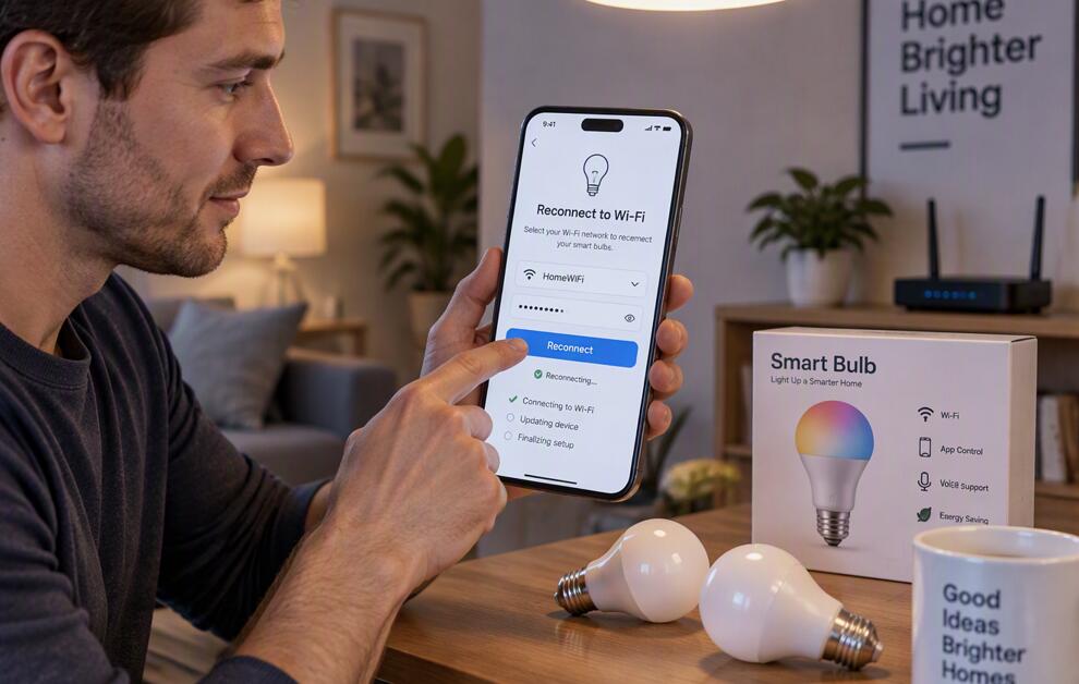 A man is reconnecting the smart lights to WiFi