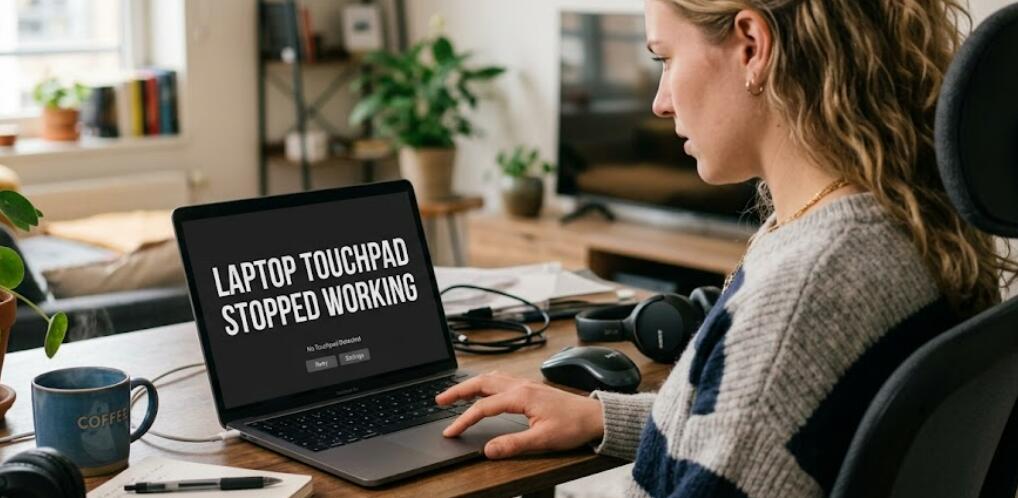 A person tries to fix the laptop touchpad