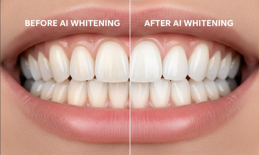 Yellow teeth AI whiten effect