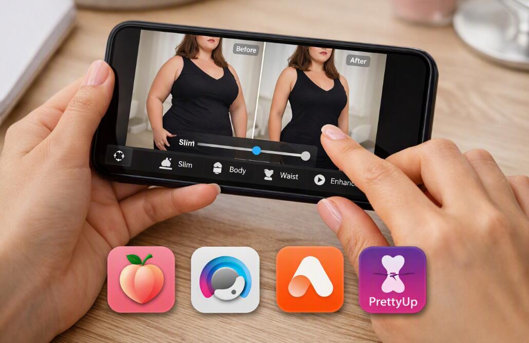 A lady uses an AI photo edit app to edit body in a picture