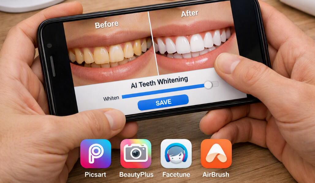 An AI app is whitening teeth in a photo