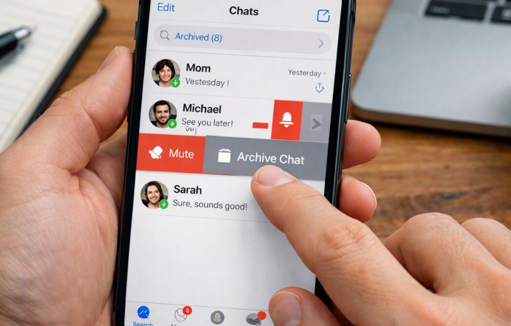 A guy archives a WhatsApp chat on iPhone