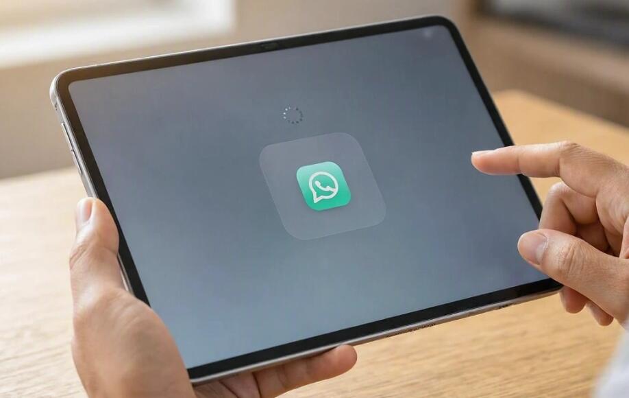 A guy tries to open WhatsApp on the tablet