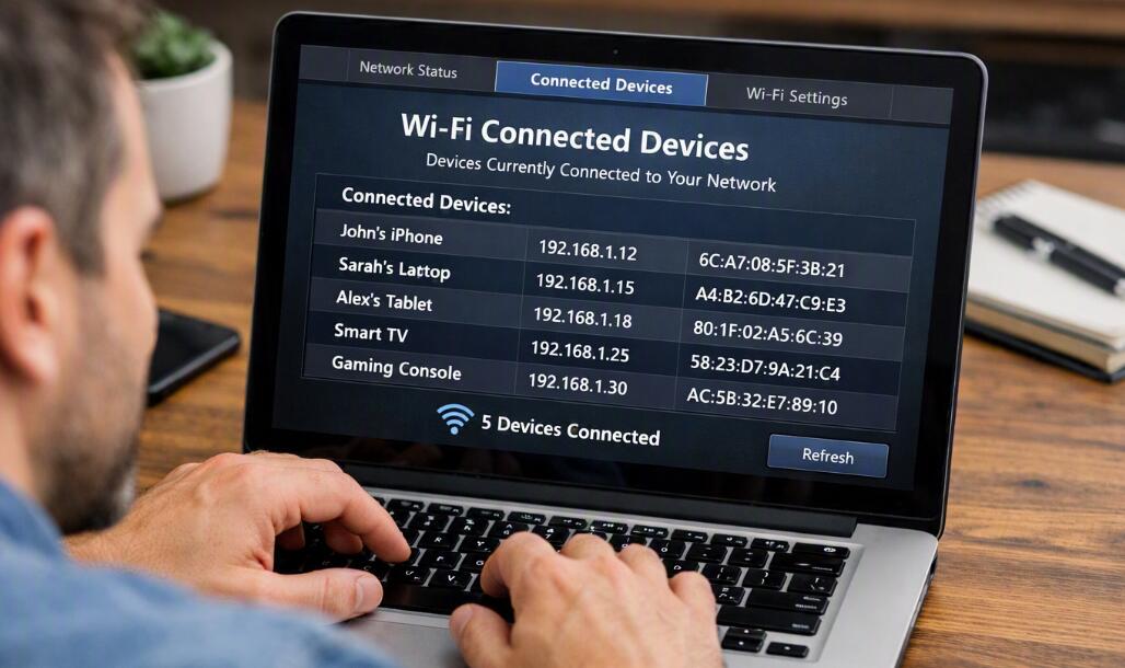 A man check Wifi connect list on the laptop