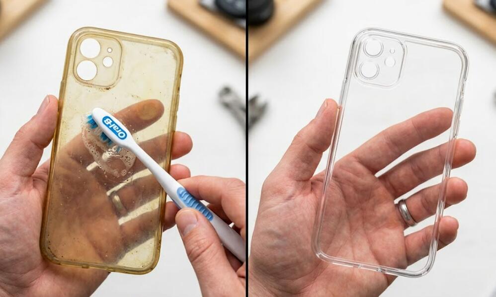 A yellowed transparent phone case