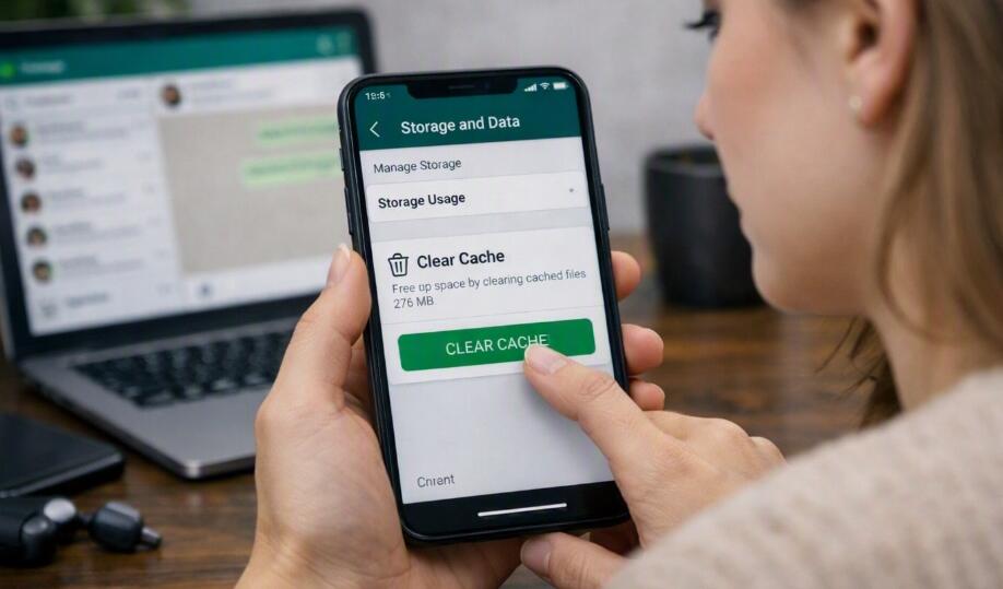 A lady want to clear WhatsApp cache on her phone
