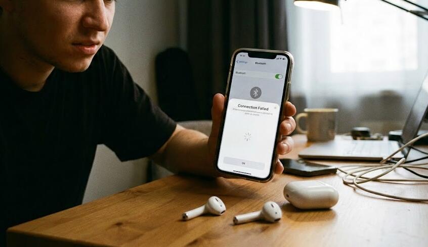 Беспроводные наушники и телефон