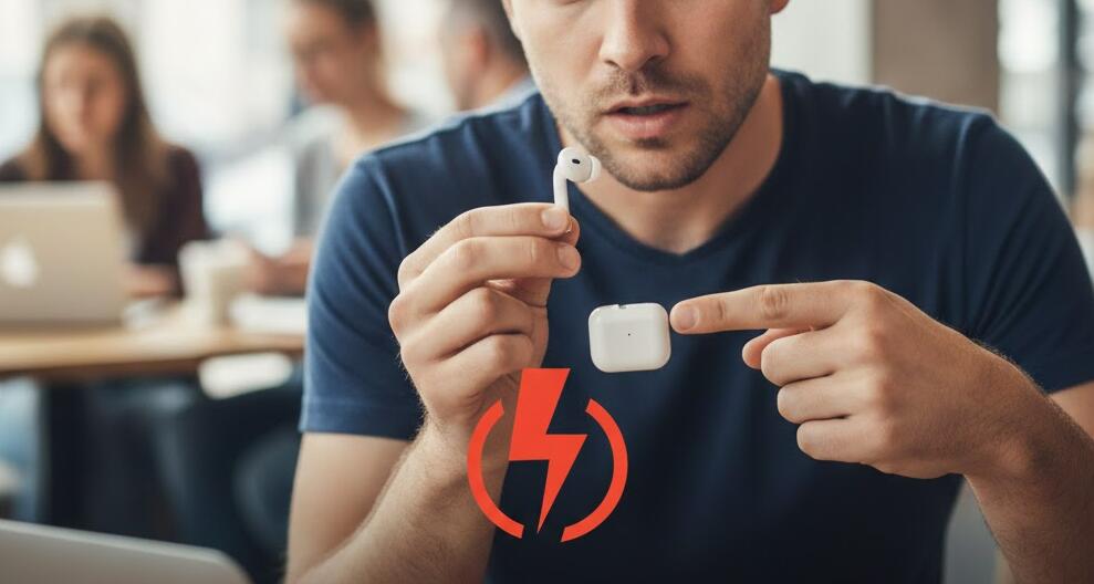 Мужчина использует беспроводные наушники TWS