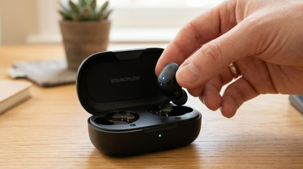 Поместите наушники в зарядный футляр