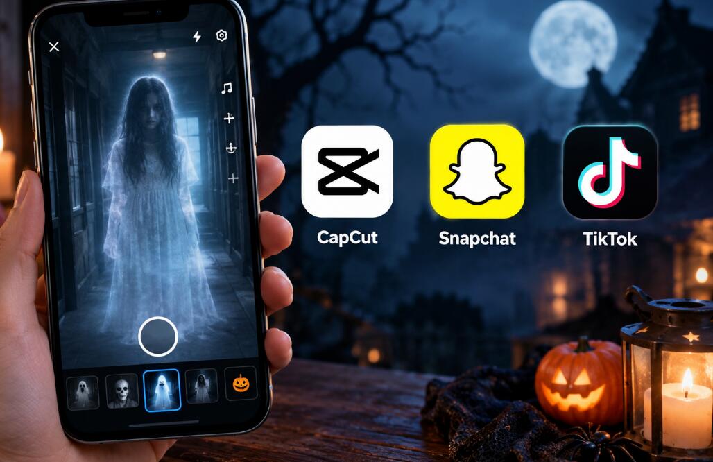A boy uses TikTok Ghost Filter on the phone