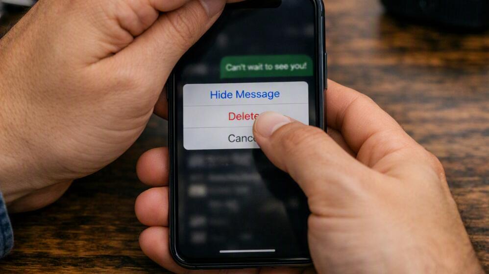 A guy hides SMS messages on a phone
