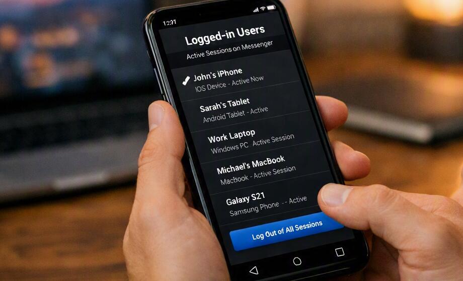 A guy checks the list of users logged into Messenger on his phone