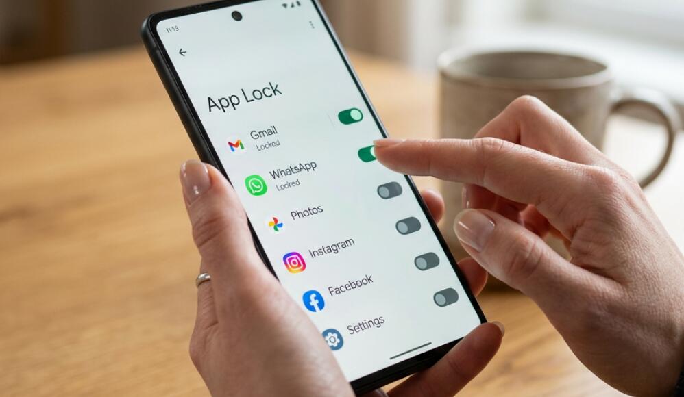 A man trys to lock app on his phone