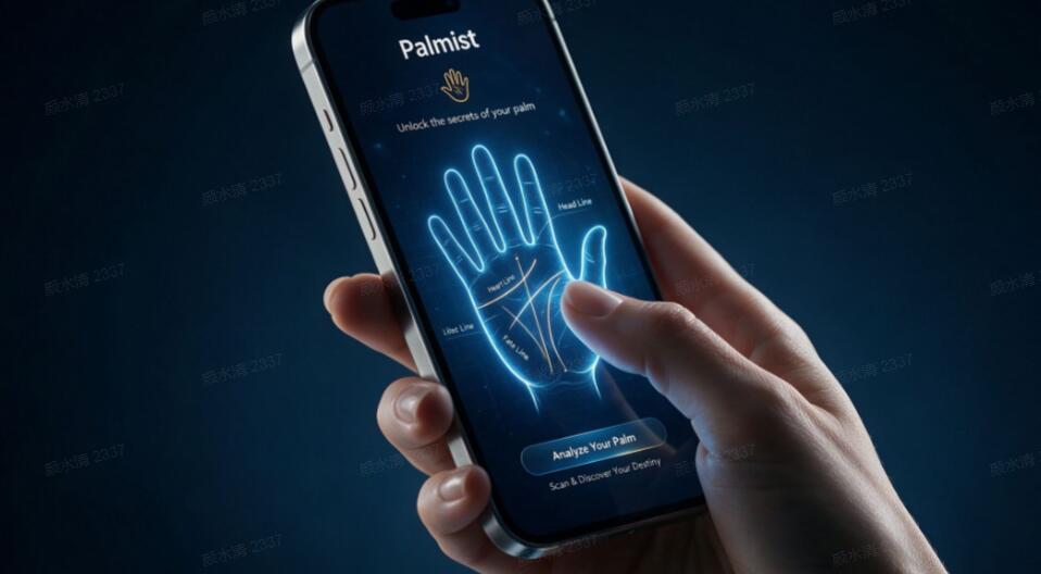 A lady uses a palmistry app on his phone