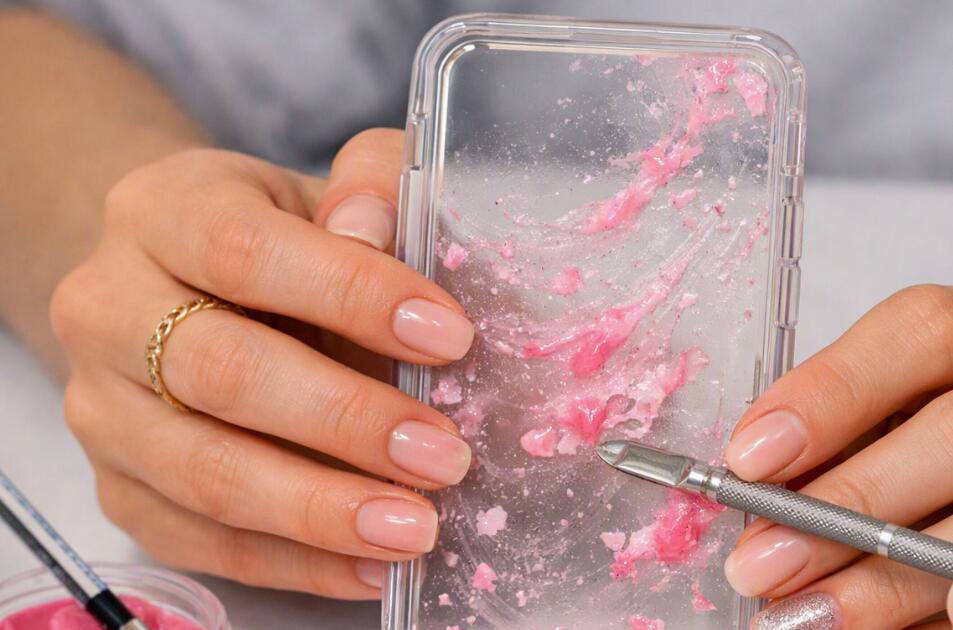 A phone case with nail gel