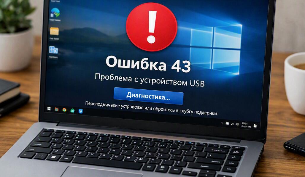 На ноутбуке под управлением Windows отображается код ошибки 43