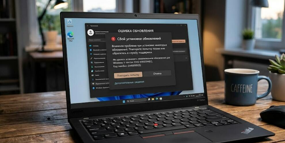 На ноутбуке с Windows отображается сообщение о сбое обновления