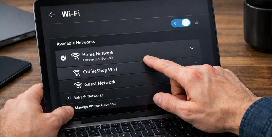 A man is setting WiFi on the computer