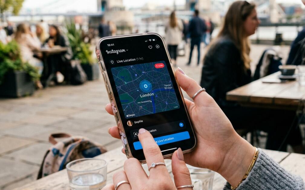 A girl is sharing a live location on Instagram