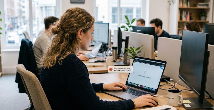Человек, использующий VPN на компьютере