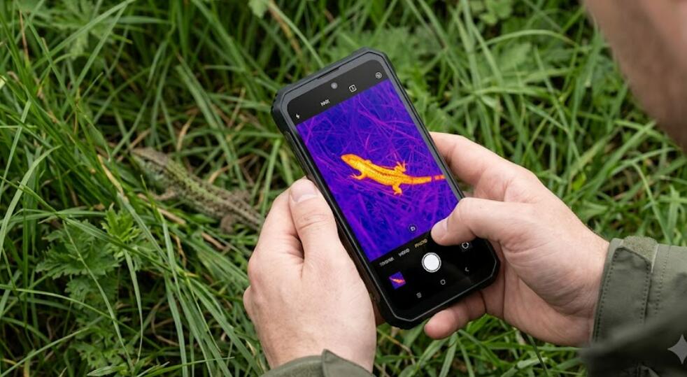 A person is scanning the lizard with Blackview BL9000 Pro