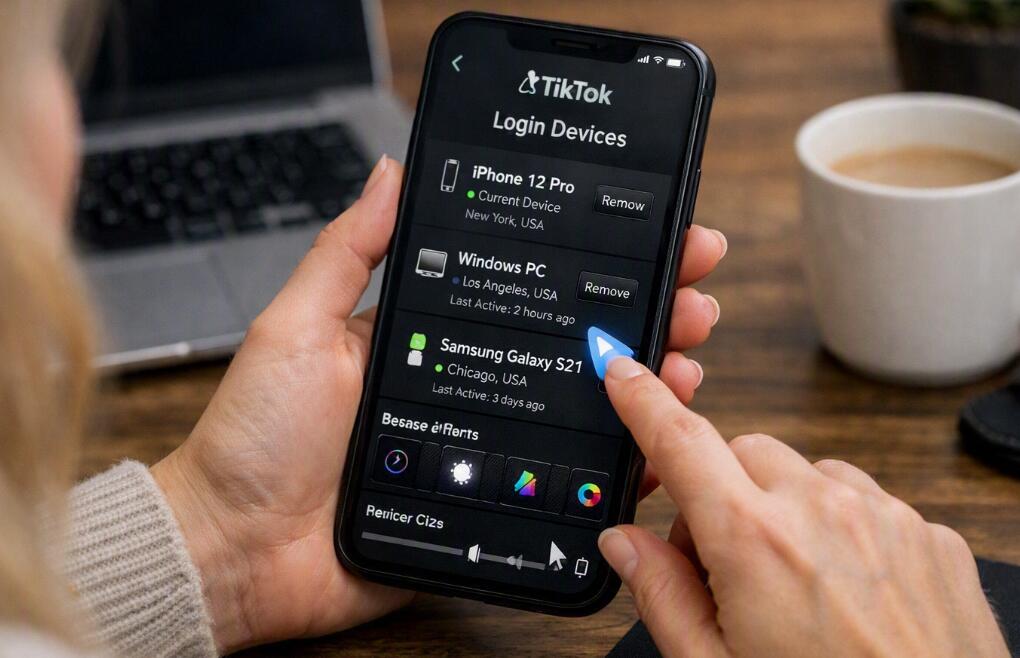 A lady checks TikTok login devices on a phone