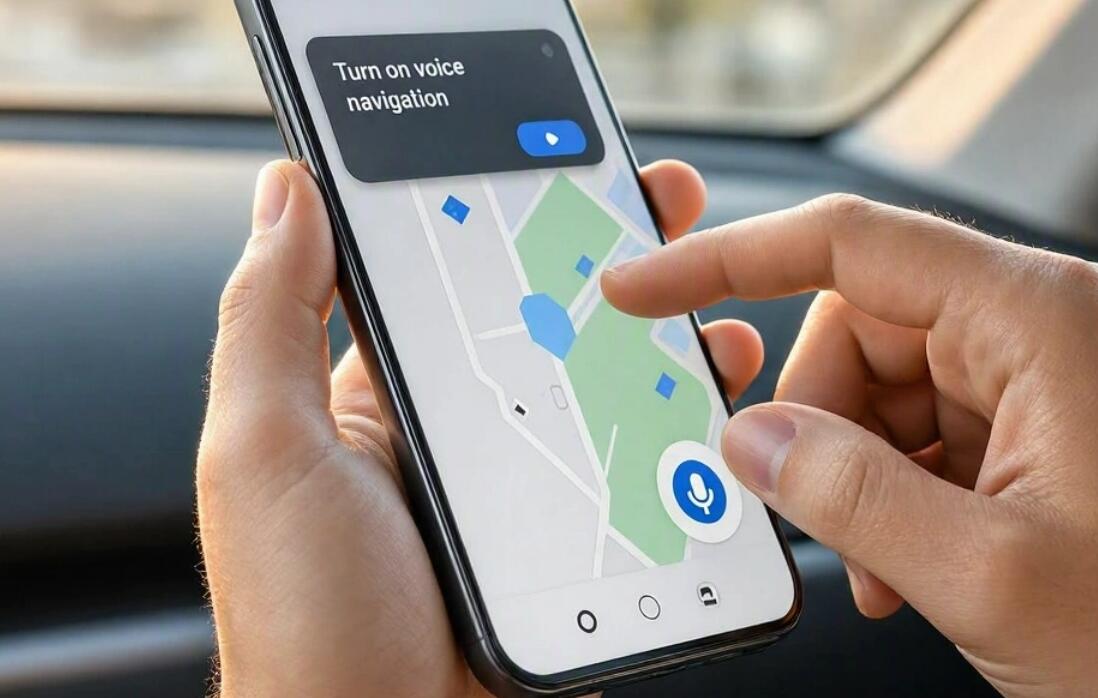 A man turns on voice navigation on the phone