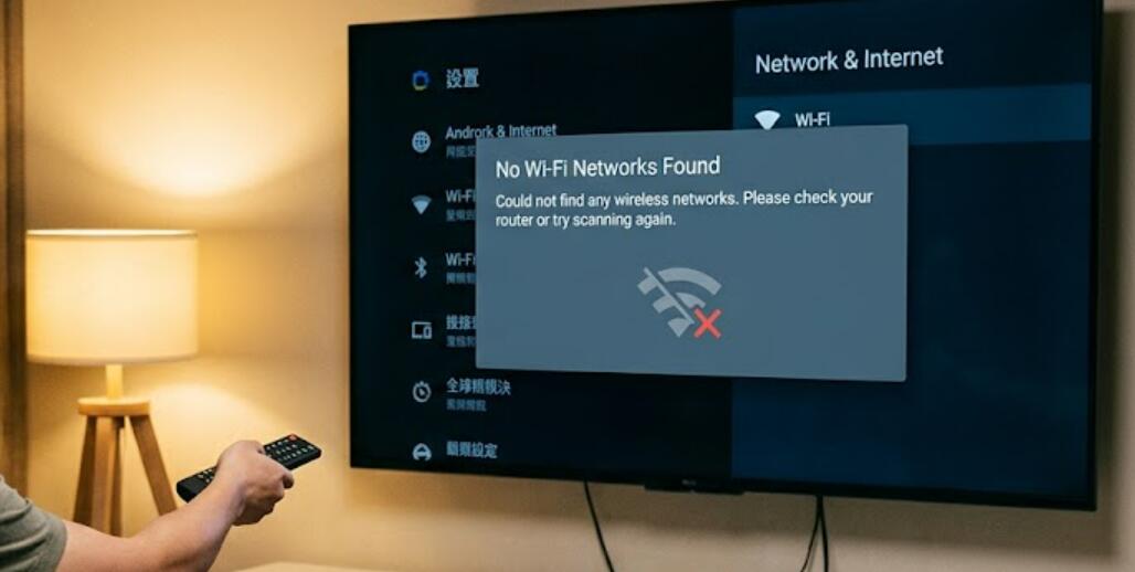A man checks wifi network on the smart TV